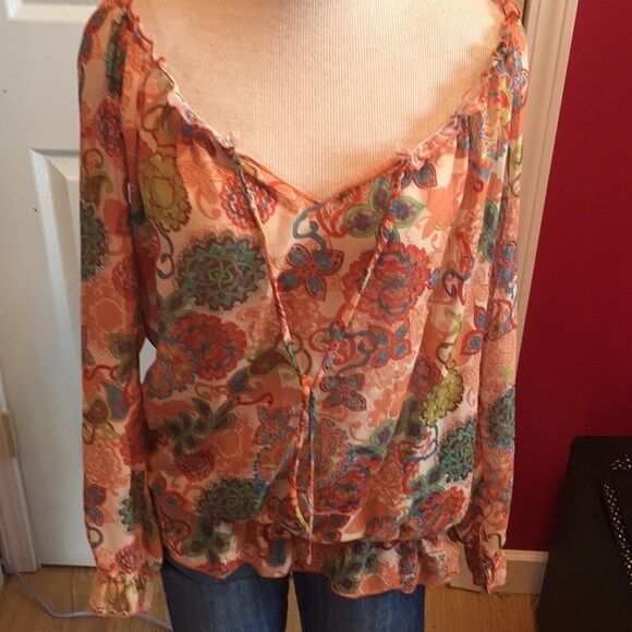 Sushi flower sheer blouse sz L - Picture 3 of 5